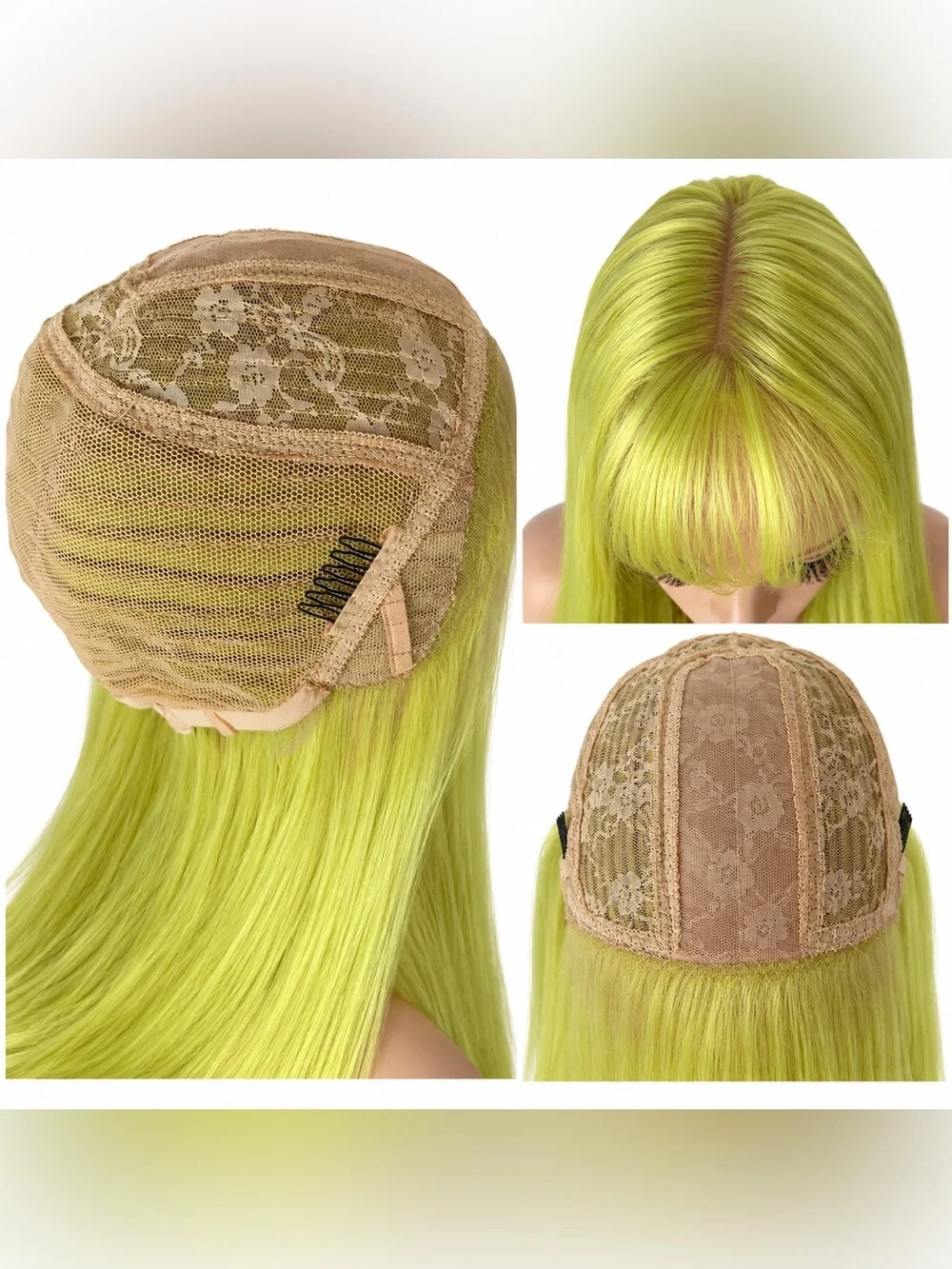 Long Straight Fringe Wig in Lime Green -28 inches long